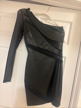 Forever 21 Black One-Shoulder Mesh-Accent Bodycon Dress
